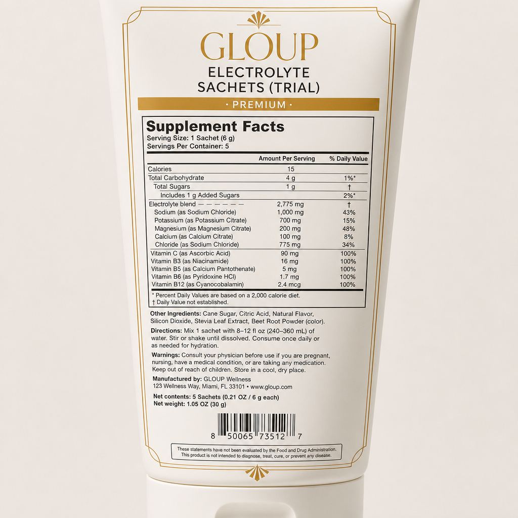 Electrolyte Sachets (trial) - Label detail view